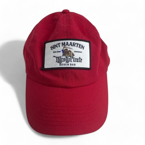 Red Sint Maarten Thirsty Pirate Beach Bar Cotton Adjustable Cap Caribbean Island - Picture 1 of 5